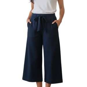 NEW Six/Fifty Jacklyn Navy Cinched Tie Waist Wide Leg Tie Waist Pants Large